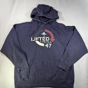 LRG Lifted Research Group Hoodie Mens‎ 2XL Navy Blue Graphic Pullover Skater 90s